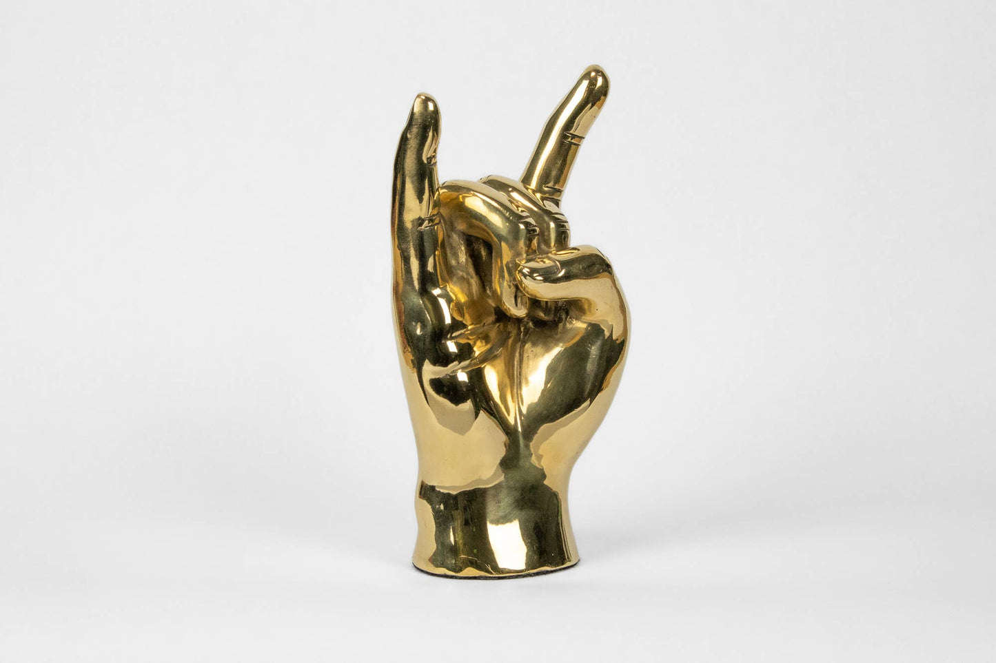 "Rock On" or "Hook 'Em, Horns" Hand Sign Sculpture in Brass