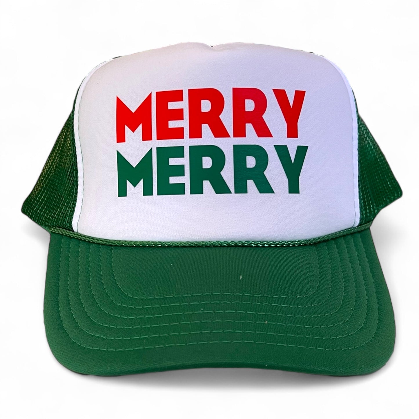 MERRY MERRY Trucker Hat - Stacked Christmas Logo | Festive Holiday Hat