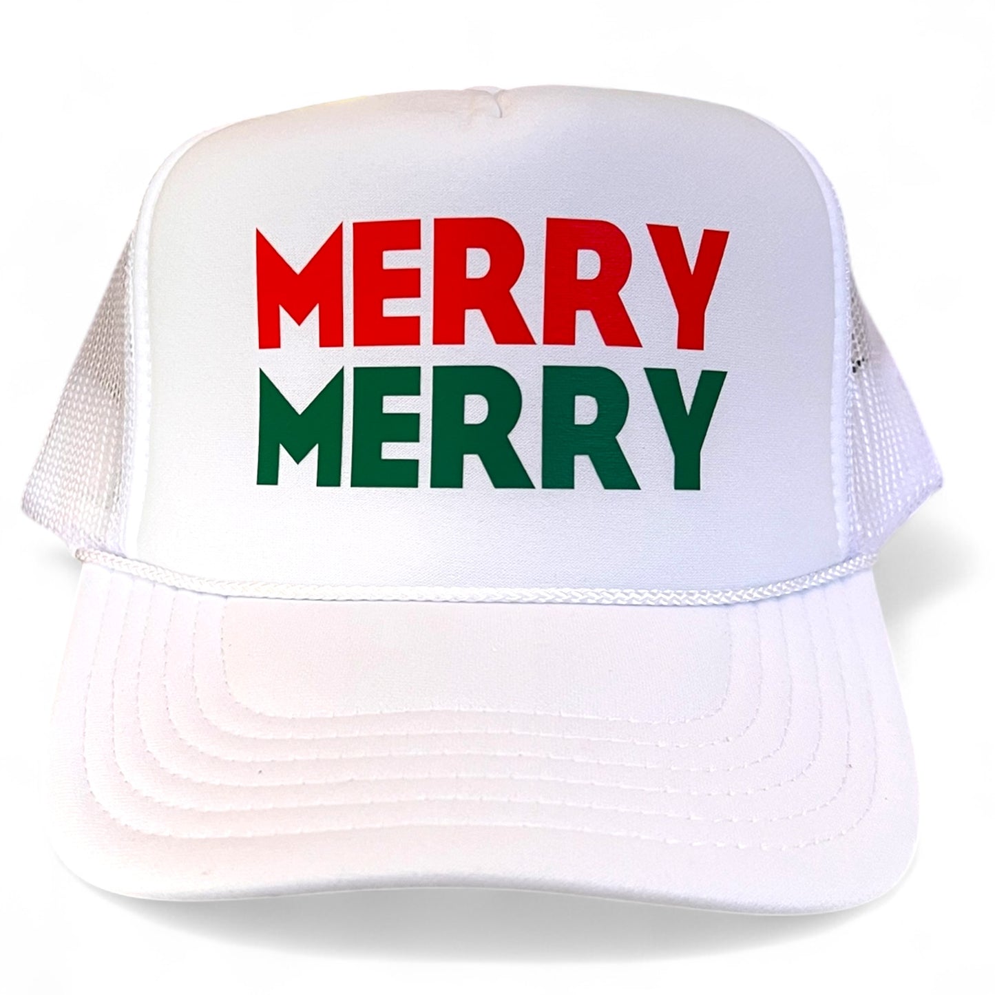 MERRY MERRY Trucker Hat - Stacked Christmas Logo | Festive Holiday Hat
