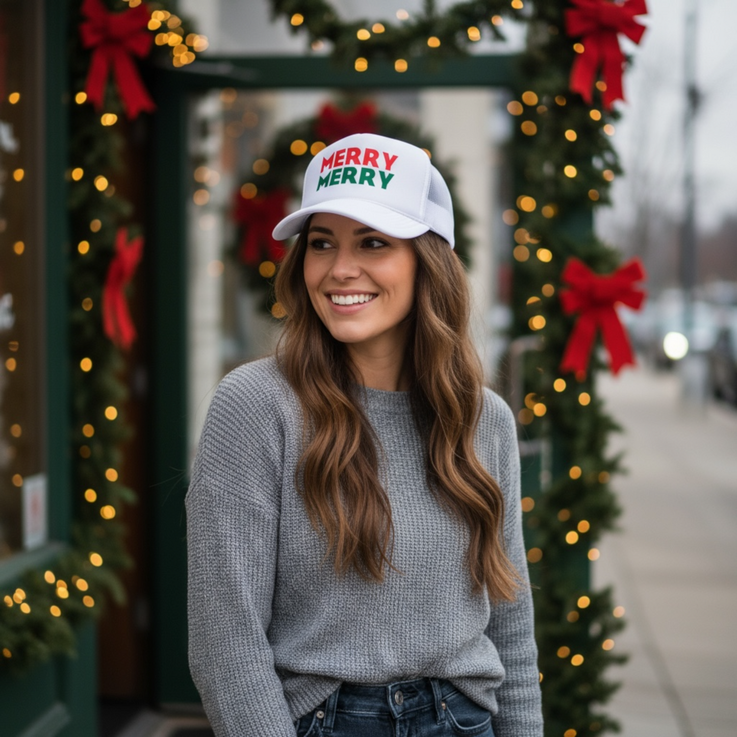 MERRY MERRY Trucker Hat - Stacked Christmas Logo | Festive Holiday Hat
