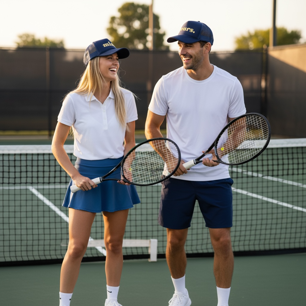 Two people on a tennis court holding tennis rackets.