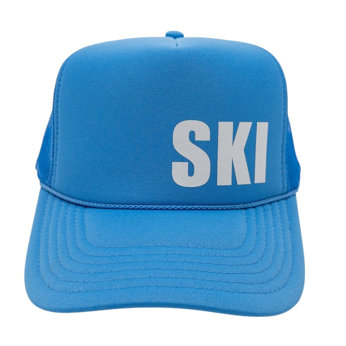 Blue cap with 'SKI' text on a white background