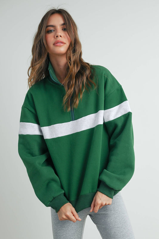 TWO-TONED HALF ZIP COLLAR SWEATSHIRT - BMT7535