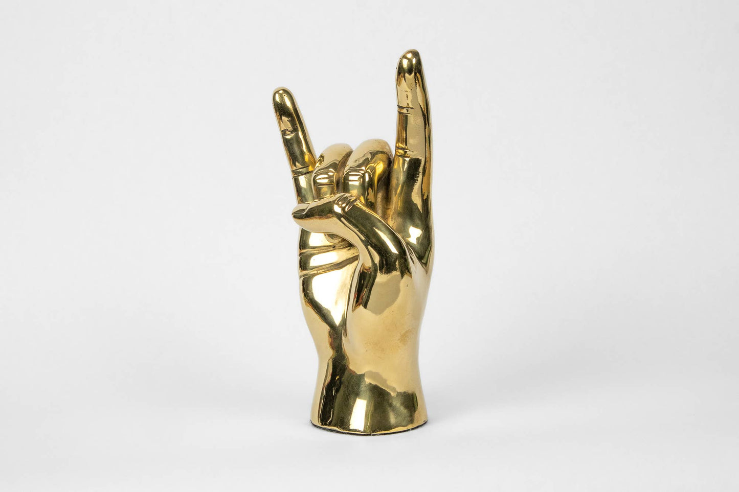"Rock On" or "Hook 'Em, Horns" Hand Sign Sculpture in Brass