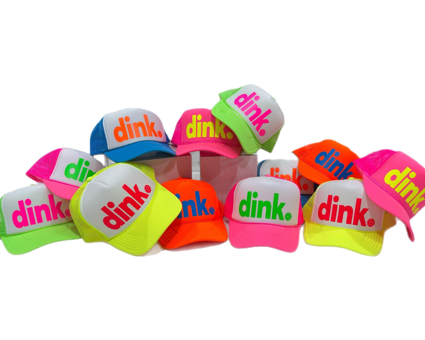 Adjustable snapback pickleball trucker hat in neon colors