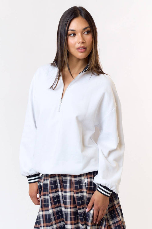 CONTRAST RIB BAND QUARTER ZIP SWEATSHIRT