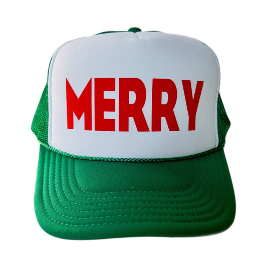 MERRY Trucker Hat - Christmas Holiday Hat | Festive Red & White