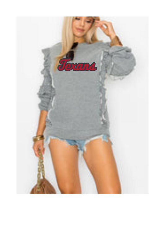Texans Script Ruffle Sleeve French Terry Washed Sweatshirt