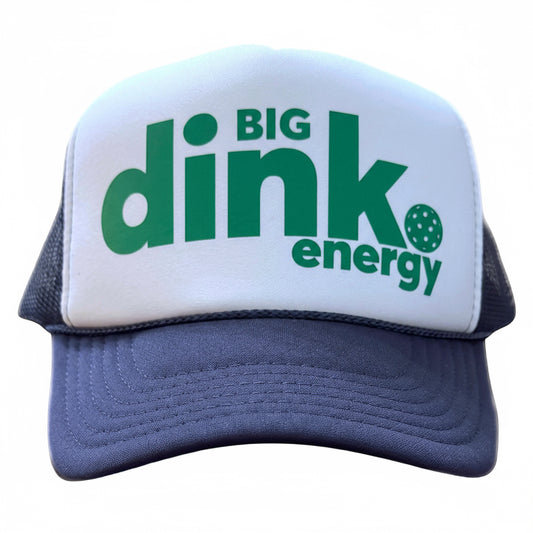 Pickleball trucker hat in navy and white with logo of Big Dink Energy in Kelly Green by stevi